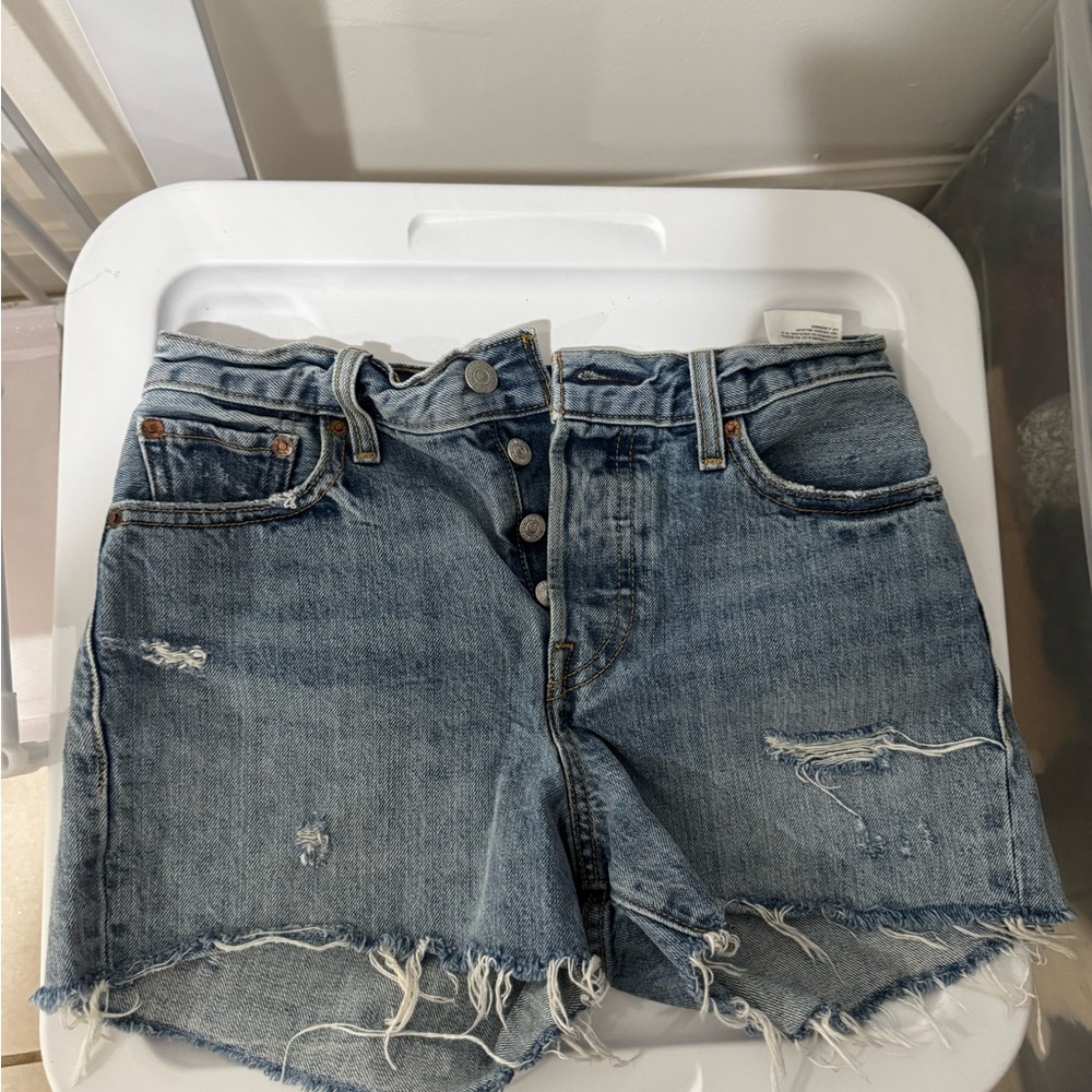 Levi's Blue Distressed Jean Shorts